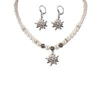Alpenflüstern Trachtenschmuck-Set Perlen-Trachtenkette und Trachten-Ohrhänger Strass-Edelweiß - Damen-Trachten-Schmuck, Trachtenset Dirndl-Kette und Trachten-Ohrringe weiß SET005