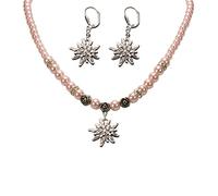 Alpenflüstern Trachtenschmuck-Set Perlen-Trachtenkette und Trachten-Ohrhänger Strass-Edelweiß - Damen-Trachten-Schmuck, Trachtenset Dirndl-Kette und Trachten-Ohrringe rosé-rosa SET005