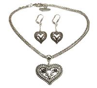 Alpenflüstern Trachtenschmuck-Set Trachten-Halskette und Ohrstecker Strassherz Hirsch - Damen-Trachten-Schmuck, Trachtenset Trachtenkette und Trachten-Ohrringe antik-Silber-Farben SET041