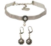 Alpenflüstern Trachtenschmuck-Set Trachten-Samt-Kropfband und Ohrhänger Helena - Damen-Trachten-Schmuck, Trachtenset Trachtenkette und Trachten-Ohrringe grau SET050