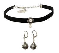 Alpenflüstern Trachtenschmuck-Set Trachten-Samt-Kropfband und Ohrhänger Helena - Damen-Trachten-Schmuck, Trachtenset Trachtenkette und Trachten-Ohrringe schwarz SET050