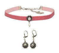 Alpenflüstern Trachtenschmuck-Set Trachten-Samt-Kropfband und Ohrhänger Helena - Damen-Trachten-Schmuck, Trachtenset Trachtenkette und Trachten-Ohrringe rosa-rosé SET050
