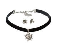 Alpenflüstern Trachtenschmuck-Set Trachten-Samt-Kropfband und Ohrstecker Strass-Edelweiß - Damen-Trachten-Schmuck, Trachtenset Trachtenkette und Trachten-Ohrringe schwarz SET016