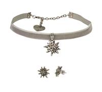 Alpenflüstern Trachtenschmuck-Set Trachten-Samt-Kropfband und Ohrstecker Strass-Edelweiß - Damen-Trachten-Schmuck, Trachtenset Trachtenkette und Trachten-Ohrringe grau SET016
