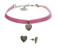 Alpenflüstern Trachtenschmuck-Set Trachten-Samt-Kropfband und Ohrstecker Trachtenherz - Damen-Trachten-Schmuck, Trachtenset Trachtenkette und Trachten-Ohrringe rosa-rosé SET042