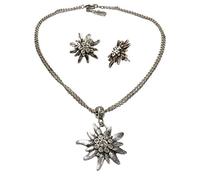 Alpenflüstern Trachtenschmuck-Set Trachtenkette und Ohrstecker Strass-Edelweiß - Damen-Trachten-Schmuck, Trachtenset Dirndl-Kette und Trachten-Ohrringe antik-Silber-Farben SET030