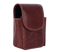 Alpenleder Zigarettenetui ZENSI - Echt Leder Zigaretten-Etui - Vintage braunes Etui für Zigaretten-Schachteln mit Feuerzeug-Lasche sowie magnetischem Deckel (10 x 8 x 4cm, Brandy)