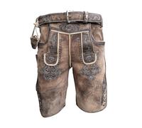 Alpenlife Herren Lederhose Kurz Braun mit Gürtel, Wildbockleder Trachtenhose Speckig Walnussantik, Krone