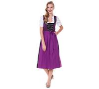 Alpenmärchen 3tlg. Dirndl-Set - Trachtenkleid, Bluse, Schürze, Gr. 34-60, lila-schwarz - ALM1002L, Größe:36