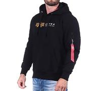 Kapuzensweatshirt ALPHA INDUSTRIES "Alpha Label Hoody", Herren, Gr. XXL, schwarz, angeraute Sweatware, Obermaterial: 100% Baumwolle, bedruckt, regular fit hüftbedeckend, Rundhals, Rippbündchen, Sweats