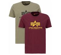Alpha Industries Basic T 2 Pack T-Shirt für Herren Olive/Burgundy