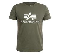 T-Shirt ALPHA INDUSTRIES "Basic T-Shirt", Herren, Gr. L, grün (schwarz olive), Single Jersey, Obermaterial: 100% Baumwolle, bedruckt, regular fit normal, Rundhals, normaler Saum, Shirts T-Shirt, Baumw