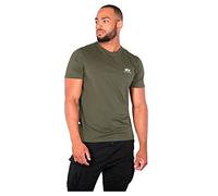 Rundhalsshirt ALPHA INDUSTRIES "BASIC T SMALL LOGO", Herren, Gr. L, grün (olivgrün), Single Jersey, Obermaterial: 100% Baumwolle, bedruckt, schmal normal, Rundhals, eingesetzt gerader Abschluss, Shirt