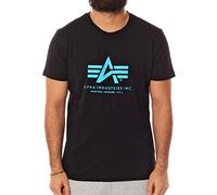 T-Shirt ALPHA INDUSTRIES "Basic T-Shirt", Damen, Gr. L, schwarz (schwarz, blau), Single Jersey, Obermaterial: 100% Baumwolle, bedruckt, regular fit normal, Rundhals, normaler Saum, Shirts T-Shirt (501