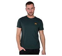Rundhalsshirt ALPHA INDUSTRIES "BASIC T SMALL LOGO", Herren, Gr. L, blau (schwarz petrol), Single Jersey, Obermaterial: 100% Baumwolle, bedruckt, schmal normal, Rundhals, eingesetzt gerader Abschluss,