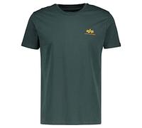 Rundhalsshirt ALPHA INDUSTRIES "BASIC T SMALL LOGO", Herren, Gr. S, blau (schwarz petrol), Single Jersey, Obermaterial: 100% Baumwolle, bedruckt, schmal normal, Rundhals, eingesetzt gerader Abschluss,