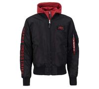 Bomberjacke ALPHA INDUSTRIES "MA-1 D-Tec Sleeve Embroidery", Herren, Gr. M, schwarz (schwarz, rot), Obermaterial: 100% Nylon, Futter: 100% Nylon, Kapuze: 75% Baumwolle, 25% Polyester, Füllung: 100% Po