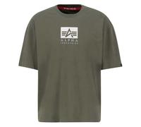 Rundhalsshirt ALPHA INDUSTRIES "Satin Logo T" Gr. XXL, grün (dark olive) Herren Shirts (86404322-XXL) dark olive