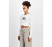 Longsleeve ALPHA INDUSTRIES "Alpha Industries Women - Longsleeves Basic Cropped LS Wmn" Gr. S, weiß (white) Damen Shirts (57164368-S) white