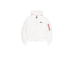 Alpha Industries MA-1 Zip Hood Backprint Bomberjacke Größe L Weiß/Schwarz