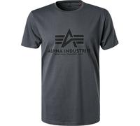 T-Shirt ALPHA INDUSTRIES "Basic T-Shirt", Damen, Gr. M, grau (grau schwarz), Single Jersey, Obermaterial: 100% Baumwolle, bedruckt, regular fit normal, Rundhals, normaler Saum, Shirts T-Shirt (5276282