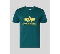 T-Shirt ALPHA INDUSTRIES "Basic T-Shirt", Herren, Gr. M, deep petrol, Single Jersey, Obermaterial: 100% Baumwolle, bedruckt, regular fit normal, Rundhals, normaler Saum, Shirts T-Shirt, Baumwolle, reg