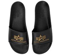 Alpha Industries Unisex Alpha Slider Bequeme Badeslipper für Herren Slipper, Black/Yellow Gold, 36 EU