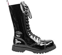 Alpha Rangers 14-loch Boot Festival Army Gothic Leder Springerstiefel Stahlkappe Schwarz Lack 5030 UK 4 / EU 38
