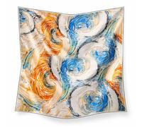 Alster Herz Premium Seidentuch Damen 100% reine Seide - hochwertiges großes Halstuch Damen, 110 x 110 cm Seidenschal, Buntes Kunstmotiv, stilvolle Geschenke für Mama Frauen Freundin (Gemälde-Motiv)