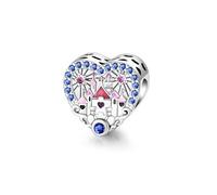 Alstiva Herz-förmiger Schloss-Charm in Rosa und Blau 925 Sterling Silber 5A Zirkonia Charm Anhänger für Armband Bead Pendant für Europäische Armbänder Halsketten Schmuck Geschenk Frauen Freundin Damen