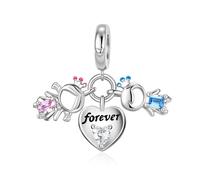 Alstiva „Prinzessin & Prinz - für immer“ Charm Anhänger 925 Sterling Silber 5A Zirkonia Charm Anhänger für Armband Bead Pendant für Europäische Armbänder Halsketten Schmuck Geschenk für Frauen