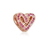 Alstiva Rubinrotes & Pinkes Herz Charm-Anhänger - 925 Sterling Silber mit Zirkonia für Armbänder & Halsketten - Damen Schmuck Geschenk