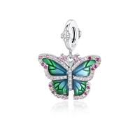 Alstiva Schmetterling in Grün mit bunten Diamanten Charm-Anhänger 925 Sterling Silber 5A Zirkonia Anhänger für Armband und Halskette - Damen Geschenk
