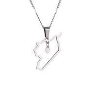 ALTCIRNMD Beliebte Karte Von Syrien Halskette Für Männer Frauen,Syrien Umriss Anhänger Halskette,Hip Hop Schmuck Syrien Durchbrochene Herz Anhänger Halskette Männer Frauen Amulette Schmuck,Weiß,50Cm