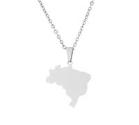 ALTCIRNMD Länderkarten Nationalflagge Anhänger, Brasilien Karte Anhänger Halskette - Trendige Ethnische Brasilien-Karten Nationalflagge Anhänger - Für Frauen Männer Patriotischer Schmuck, Weiß, 50Cm