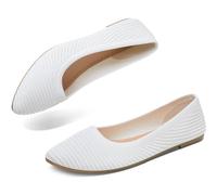 ALTOCIS Gestrickte Ballerinas für Damen, bequem, spitzer Zehenbereich, elegante Schuhe, lässig, weich, flache Schuhe, Ballerina, Wanderschuhe, Weiss/opulenter Garten, 42 EU