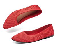 ALTOCIS Gestrickte Ballerinas für Damen, bequem, spitzer Zehenbereich, elegante Schuhe, lässig, weich, flache Schuhe, Ballerina, Wanderschuhe, Rot/Ausflug, einfarbig (Getaway Solids), 39.5 EU