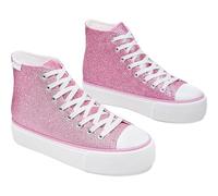 ALTOCIS High-Top-Glitzer-Sneaker, mittelhoch, Plateau, glitzernde Pailletten, niedlich, glänzend, modische Sneaker, glitzernde Plateau-Wanderschuhe, pink, glitter, 35 EU