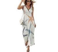 ALTQPG Seestern-Strand Damen Ärmelloses Maxikleid Lang Kleid V-Ausschnitt Strandkleid Freizeitkleid