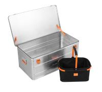 ALUBOX Sonderedition + Einkaufskorb Signature by alubox - Sparkombi Alukiste + Einkaufskorb perfekt für den großen Einkauf oder Camping - 140 Liter 140 Liter Silber