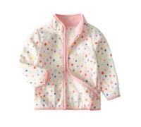 ALUCIC Mädchen Polar Fleecejacken Mäntel Kinder Oberbekleidung Reißverschluss Jacke für Frühling Herbst mit Cartoon-Bilder (Weiß Herz, 116/122)