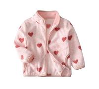 ALUCIC Mädchen Polar Fleecejacken Mäntel Kinder Oberbekleidung Reißverschluss Jacke für Frühling Herbst mit Cartoon-Bilder (Herz, 128)
