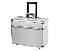 ALUMAXX 45122 Pilotenkoffer Omega, Koffer aus Aluminium, Alukoffer mit Rollen, Trolleykoffer, Fach für 17" Notebooks, Rollkoffer mit Teleskopgriff, Silber, 48 x 38,5 x 23 cm