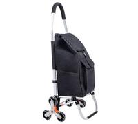 Aluminium Einkaufstrolley Treppensteiger, 2in1 Einkaufstrolley klappbar abnehmbare Tasche 6 Rollen Treppensteiger Einkaufswagen Einkaufshilfe Trolley, Max. Belastbarkeit 50kg,Wasserdicht (Black)