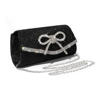 ALUSBELL Elegante Abendtasche mit glitzernder Schleife für Damen, Glitzer-Strasssteine, elegante Clutch, Handtasche, für Hochzeit, Party, Abschlussball, Schwarz, 8.8 x 2 x 3.9 inches