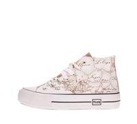 Alviero Martini 1A Pri,ma Klasse Damen-Sneakers Geo-Druck weiße Gummiunterseite Converse Schuh Schnürverschluss, Weiß, 36 EU, 0864796C0900
