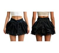 Alvivi Casual Rock Damen Spitzenröcke Damen Kawaii Kürbis Shorts Gothic Röschenhosen Pralinenrock Hohe Taille Midi Partyrock Nachtwäsche Schwarz L