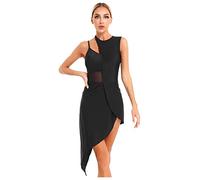 Alvivi Damen Latein Tanzkleid Ärmellos Ballettkleid mit Asymmetrisch Rock Tango Rumba Eiskunstlauf Kleid Gymnastik Turnanzug Ballettkleidung A Schwarz XL