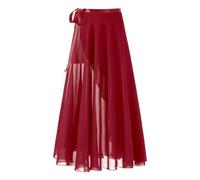 Alvivi Damen Rock Chiffon Wickelrock Ballettrock Tanzrock A-Linie Langer Rock Ballerina Latein Chacha Rumba Tanzkleidung Weinrot Einheitsgröße