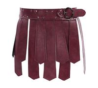 Alvivi Damen Rock PU Lederrock Gothic Punk Gladiator Rock Steampunk Minirock Römer Kämpfer Krieger Kostüm Tanzrock Party Clubwear Weinrot Einheitsgröße